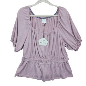 Knox Rose Women's Sz XXL Puff Sleeve Square Neck Elastic Waist Old Rose Blouse